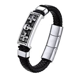 Bestyle Totenkopf Armband für Herren geflochtenes Lederarmband mit Magnet Verschluss Schädel Armbänder Vintage Gotik Punk Armschmuck, 23cm, Silber von Bestyle