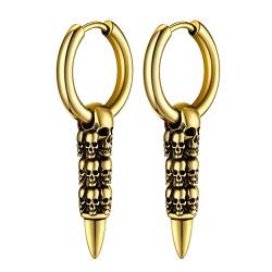 Bestyle Totenkopf Ohrhänger Damen aus Edelstahl Herren Gothic Punk Ohrringe Halloween Schmuck Gold von Bestyle