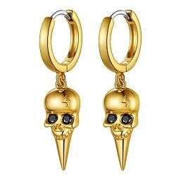 Bestyle Totenkopf Ohrringe Silber 925 Hängend, Huggie Creolen Hip Hop Punk Ohrschmuck, Gothic Ohrringe Halloween Schmuck von Bestyle