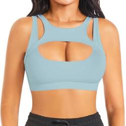 Betaven Push-up Sport-BH für Frauen Sexy Hollow Crop Tops mit abnehmbaren Cups Yoga Workout Running Medium Support Bra,Graublau,L von Betaven