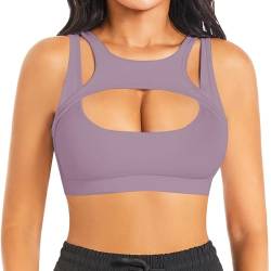 Betaven Push-up Sport-BH für Frauen Sexy Hollow Crop Tops mit abnehmbaren Cups Yoga Workout Running Medium Support Bra,Lila,S von Betaven