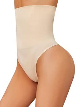 Damen Miederslip Shapewear Tanga Unterwäsche Stark Formend Bauch Weg Miederhose Miederpants Unterhose Shaping Body Shaper,Beige,L von Betaven