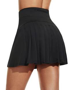 Damen Plissierte Tennisrock mit Hose Sommerrock Minirock Sportrock Golfrock Tennis Golf Rock Sport Workout Running kurz, Schwarz, XS von Betaven