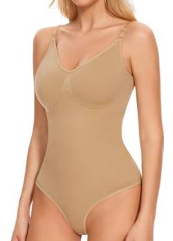 Damen Shapewear Tanga Bodysuit Formend Bauchweg Shaping Miederbody Thong Nahtloser Sculpting Body Shaper,Beige,M von Betaven