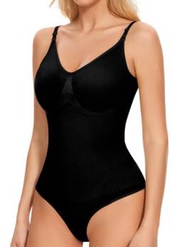 Damen Shapewear Tanga Bodysuit Formend Bauchweg Shaping Miederbody Thong Nahtloser Sculpting Body Shaper,Schwarz,L von Betaven