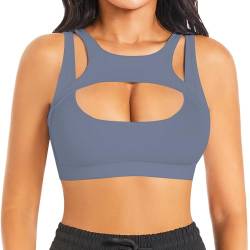 Betaven Push-up Sport-BH für Frauen Sexy Hollow Crop Tops mit abnehmbaren Cups Yoga Workout Running Medium Support Bra,Staubig Blau,L von Betaven