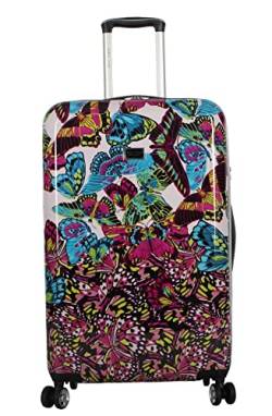 Betsey Johnson 76,2 cm große Gepäcksammlung – erweiterbarer kratzfester Koffer (ABS + PC) – Designer-leichte Tasche mit 8 rollenden Spinner-Rädern, Magenta Schmetterling, 30in, Freizeit von Betsey Johnson