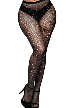 Betteraim Damen Strass Netzstrumpfhose Funkeln Netzstrümpfe Karneval Glitzer Strumpfhose, Schwarz, X-Large-4X-Large Plus von Betteraim