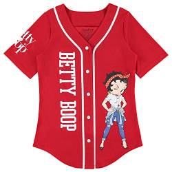 Betty Boop Damen Baseball-Trikot, Bonnie, Margie und Mae Mesh Button Down Baseball-Trikot Vintage Shirt, Rot/Ausflug, einfarbig (Getaway Solids), Groß von Betty Boop