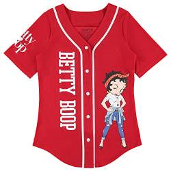 Betty Boop Damen Baseball-Trikot, Bonnie, Margie und Mae Mesh Button Down Baseball-Trikot Vintage Shirt, Rot/Ausflug, einfarbig (Getaway Solids), Klein von Betty Boop