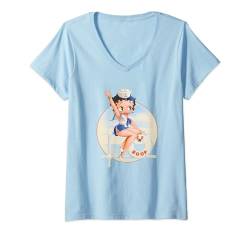 Damen Betty Boop Sailor Pin-Up Nautical T-Shirt mit V-Ausschnitt von Betty Boop