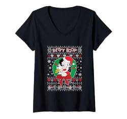 Damen Betty Boop Weihnachten mit Pudgy T-Shirt mit V-Ausschnitt von Betty Boop