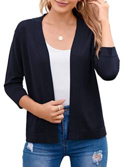 Bettysays Damen 3/4 Ärmel Open Front Cropped Cardigan Sweater Elegant Shrugs für Frauen, A-04 Marineblau, Groß von Bettysays