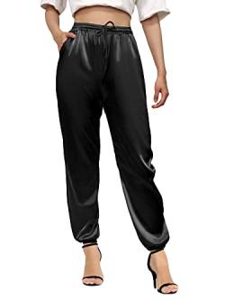 Betusline Damen-Jogginghose aus Satin, Schwarz, X-Groß von Betusline