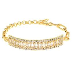 Beutirer Gold Armband Damen mit 585 Vergoldet, 5A Zirkonia Kristall Glänzender Tennis Armbänder, Silber Verstellbares Armband, Schmuck Geburtstag Weihnachts Geschenke für Mutter Frau Tochter Freundin von Beutirer