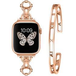 Beutirer Kompatibel mit Apple Damen,leichtes iWatch Metall Armband mit Modischen Römischen Ziffern Armreif für Apple Watch Series 9 8 7 6 5 4 3 2 1 SE(41/40/38mm Roségold) von Beutirer