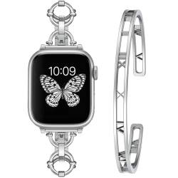 Beutirer Kompatibel mit Apple Watch Armband 45mm 44mm 42mm Damen, leichtes iWatch Metall Armband mit Modischen Römischen Ziffern Armreif für Apple Watch Series 9 8 7 6 5 4 3 2 1 SE(45/44/42mm Silber) von Beutirer