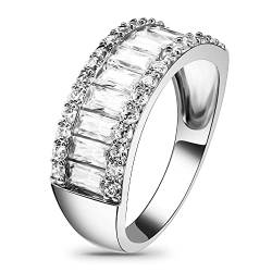 Beutirer Silber Gold Ringe für Damen 725 Vergoldet, Eternity Ring mit 3-Reihen 5A Zirkonia Kristall, Trendy Damenring Eheringe Verlobungsringe Freundschaftsringe Partnerringe, Geschenk für Frauen von Beutirer