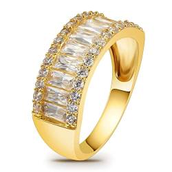 Beutirer Silber Gold Ringe für Damen 725 Vergoldet, Eternity Ring mit 3-Reihen 5A Zirkonia Kristall, Trendy Damenring Eheringe Verlobungsringe Freundschaftsringe Partnerringe, Geschenk für Frauen von Beutirer