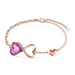 Beutirer Unendlichkeit Herz Armband Damen, Rosegold Armbänder mit 5A Zirkonias, Herz Kristall Anhänger Armband Vergoldets, Geburtstag Valentinstag Muttertag Schmuck Geschenke für Frauen von Beutirer