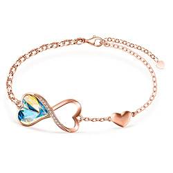 Beutirer Unendlichkeit Herz Armband Damen, Rosegold Armbänder mit 5A Zirkonias, Herz Kristall Anhänger Armband Vergoldets, Geburtstag Valentinstag Muttertag Schmuck Geschenke für Frauen von Beutirer