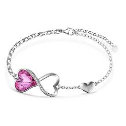 Beutirer Unendlichkeit Herz Armband Damen, Silber Armbänder mit 5A Zirkonias, Herz Kristall Anhänger Armband Vergoldets, Geburtstag Valentinstag Muttertag Schmuck Geschenke für Frauen von Beutirer