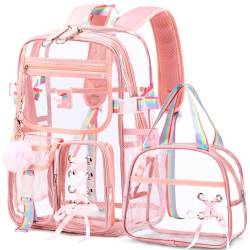 Bevalsa Klarer Rucksack, Transparente PVC-Buch-Tasche Schulrucksack Mädchen Teenager Schulranzen mit Lunchtasche, Wasserdicht Durchsichtig Strapazierfähige für Schule Hochschule Sport und Beruf von Bevalsa