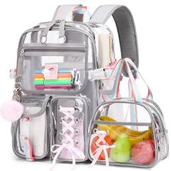 Bevalsa Klarer Rucksack, Transparente PVC-Buch-Tasche Schulrucksack Mädchen Teenager Schulranzen mit Lunchtasche, Wasserdicht Durchsichtig Strapazierfähige für Schule Hochschule Sport und Beruf von Bevalsa