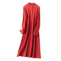 100% Kaschmir und Wolle Strickkleid für Damen Winter/Herbst Ausschnitt Damen Kleider Lang Stil Pullover Rot L von Bewellan