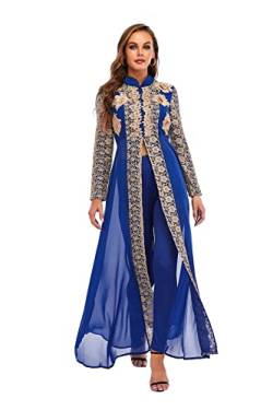 Abaya Dubai Muslimische Sets Kleid Kaftan Türkische islamische Kleidung Abayas afrikanische Kleider für Frauen Robe Ensemble Musulmane Blau XL von Bewellan