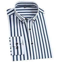 Herren Bügelfrei Stretch Langarm Gestreifte Kleid Hemden Casual Glattes Material Standard-Fit Jugendliches Button-Down-Hemd 2002-1 39 von Bewellan