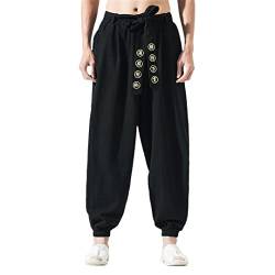 Japanische Casual Kimono Hose Lose Harajuku Hose Japan Männer Traditionelle Asiatische Kleidung Yukata Stil Gestickt Harem Kostüm Schwarz XL von Bewellan