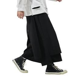 Japanischer Stil Kimono Haremshose Herren Vintage Weites Bein Lose Jogger Lose Gerade Bein Hose Erwachsene Kostüme Schwarz Asiatisch 2XL von Bewellan