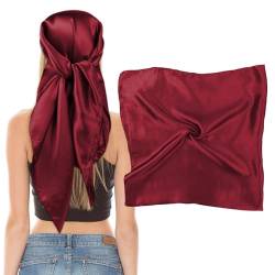 Bewudy Einfarbiger Kopftuch Seidentuch Halstuch für Damen, Einfaches Satin Bandana Schlaf Bandana Headscarf Haarschmuck 90 * 90cm Große Quadrat Schals(Burgunderrot) von Bewudy