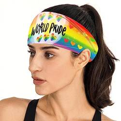 Regenbogen-Gay-Pride-Stirnband - Regenbogen-Stirnband mit Buchstabendruck - Pride-Anzieh- und Haarschmuck, elastisches, breites Stirnband für Kostüme, Workout, Sport, Pride-Parade Bexdug von Bexdug