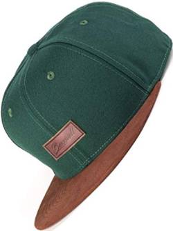 Bexxwell Snapback Cap grün mit Lederpatch und Schirm in Wildlederoptik (optimale Passform, Kappe, Green, Unisex) von Bexxwell