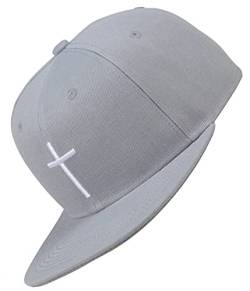 Bexxwell Snapback Cap hellgrau mit Kreuz (optimale Passform, Kappe, grau, Light Grey, Gray, Cross, Unisex) von Bexxwell