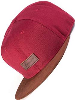 Bexxwell Snapback Cap rot mit Lederpatch und Schirm in Wildlederoptik (optimale Passform, Kappe, red, Unisex) von Bexxwell