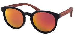 Bexxwell Sonnenbrille mit Echtholz-Bügeln, handgefertigt, UV-Schutz, polarisierend (Oval, rund, Holz, Wood) (Schwarz/Rot und Rosenholz) von Bexxwell