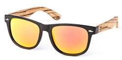Bexxwell Sonnenbrille mit Echtholz-Bügeln, handgefertigt, UV-Schutz, polarisiert (Holz, Wood) (Schwarz/Rot und Holz hell) von Bexxwell