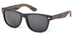 Bexxwell Sonnenbrille mit Echtholz-Bügeln, handgefertigt, UV-Schutz, polarisiert (Holz, Wood) (Schwarz/Schwarz und Holz dunkel) von Bexxwell