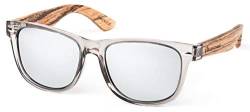 Bexxwell Sonnenbrille mit Echtholz-Bügeln, handgefertigt, UV-Schutz, polarisiert (Holz, Wood) (Transparent/Silber verspiegelt und Holz hell) von Bexxwell
