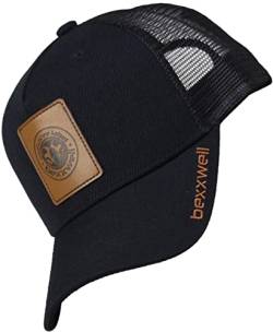 Bexxwell Trucker Cap schwarz mit Leder-Patch (optimale Passform, Kappe, Black, Truckercap, Logo, Cap, Unisex) von Bexxwell