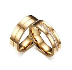 Beydodo 1 PCS Edelstahl Trauringe Herren Ring Hochglanzpoliert AAA Zirkonia Breite 6MM Ringe für Verlobung Eheringe Gold Größe 54 (17.2) von Beydodo