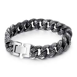 Beydodo Armbänder Edelstahl Silber Schwarz 24CM, Herren Armband Vintage Filigran Panzerarmband Breit 13MM Freundschaftsarmband Silber Schwarz Armband für Charms von Beydodo