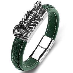 Beydodo Armbänder Leder Jungs Männer, Lederarmband mit Magnetverschluss Wickelarmband Skorpion Partnerarmband Edelstahl Armband Grün 16.5CM von Beydodo