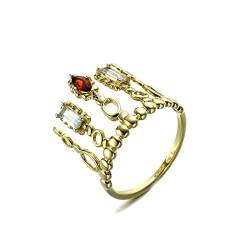 Beydodo Damen Ring 750 Gold, Trauringe Frauen Krone mit Rot Garnet und Topas Verlobungsringe Hochtzeit Ringe Nickelfrei Gr.48 von Beydodo