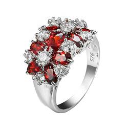 Beydodo Damen Ring Verlobung Versilbert Trauring Blumen Ring mit Rot Zirkonia Eheringe Nickelfrei Silber Ringe Größe 57 (18.1) von Beydodo