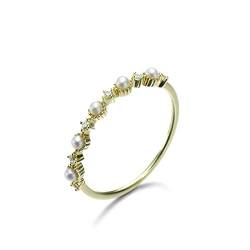 Beydodo Damen Ringe 750 Gelbgold, Hochzeit Ring Frauen Schmal mit Perlen und Diamant Eheringe Verlobungsringe Nickelfrei Gr.60 von Beydodo
