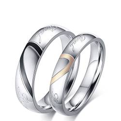 Beydodo Edelstahl Ringe Paar Set, Ringe Personalisiert Puzzle Herz 4MM 5MM Ring Damen Gr. 49 (15.6)+ Herren Gr.60 (19.1), Verlobungsringe Partnerringe für Sie und Ihn von Beydodo